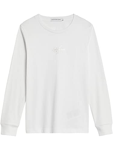 Calvin Klein Mädchen T-Shirt Langarm Monogram Outline LS T-Shirt Weiß 12 Jahre von Calvin Klein