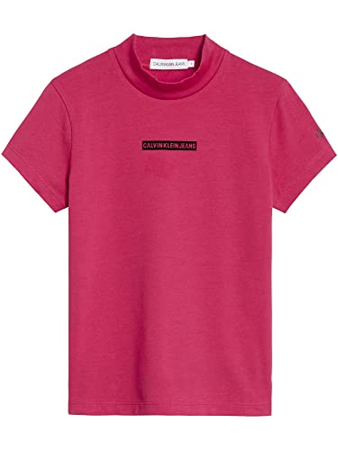 Calvin Klein Mädchen T-Shirt Micro Logo Flock Mock Neck Top Pink 12 Jahre von Calvin Klein