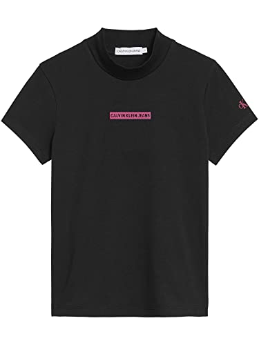 Calvin Klein Mädchen T-Shirt Micro Logo Flock Mock Neck Top Schwarz 12 Jahre von Calvin Klein