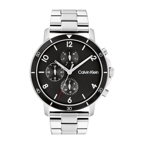 Calvin Klein Multi Zifferblatt Quarz Uhr für Herren Kollektion Gauge Sport mit Silbernes Edelstahlarmband - 25200067 von Calvin Klein