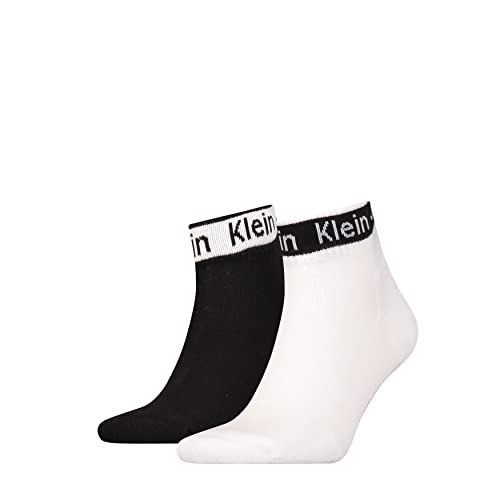 Calvin Klein Men's Logo Ribbon Quarter Socks, White/Black, ONE Size von Calvin Klein
