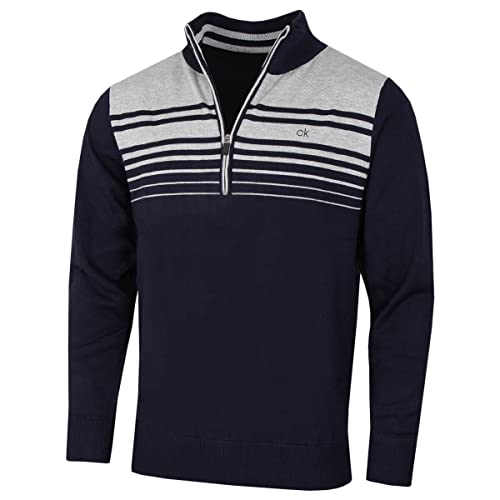 Calvin Klein Mens Rapid 1/2 Zip Striped Soft Sweater - Navy/Silver - L von Calvin Klein