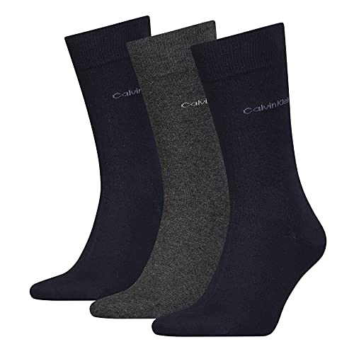 Calvin Klein Herren Classic sock Calvin Klein Combed Flat Knit Men's Crew Socks 3 Pack, navy/dark grey melange, Einheitsgröße von Calvin Klein