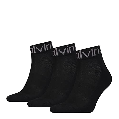 Calvin Klein Herren Quarter Calvin Klein Logo Cuff Men's Quarter Socks 3 Pack, Schwarz, Einheitsgröße von Calvin Klein