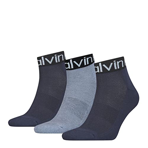 Calvin Klein Herren Quarter Calvin Klein Logo Cuff Men's Quarter Socks 3 Pack, navy/denim melange, Einheitsgröße von Calvin Klein