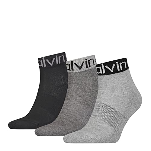 Calvin Klein Herren Quarter Calvin Klein Logo Cuff Men's Quarter Socks 3 Pack, mid grey melange, Einheitsgröße von Calvin Klein