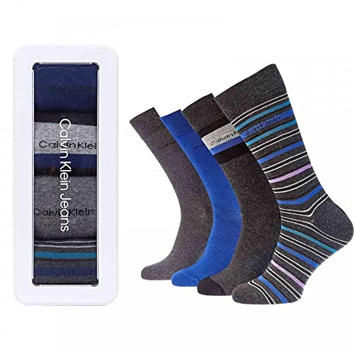 Calvin Klein Herren Classic sock Calvin Klein Multi-pattern Men's Crew Socks Gift Box 4 Pack, dark grey melange, Einheitsgröße von Calvin Klein