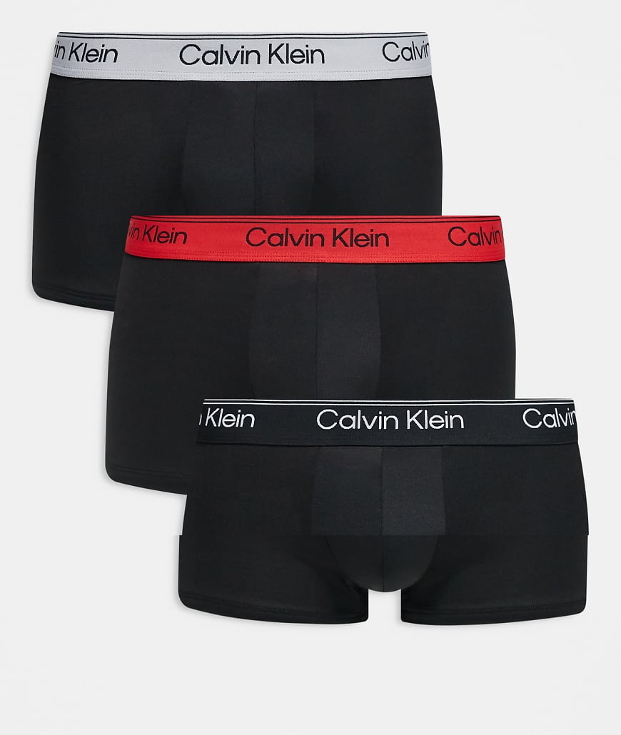 Calvin Klein - Micro Stretch - 3er-Pack Trunk-Unterhosen in Schwarz mit Bund in Grau oder Rot-Bunt von Calvin Klein