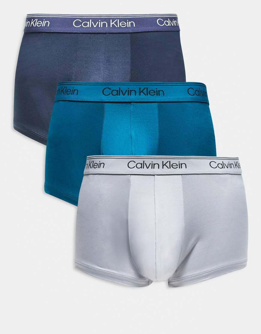 Calvin Klein - Micro Stretch - 3er-Pack Unterhosen in Schwarz/Petrol/Grau mit niedrigem Bund-Bunt von Calvin Klein