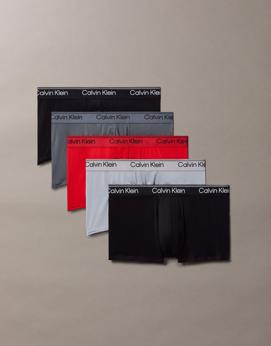 Calvin Klein - Micro Stretch - 5er-Pack Unterhosen in Schwarz/Rot/Grau mit niedrigem Bund-Bunt von Calvin Klein