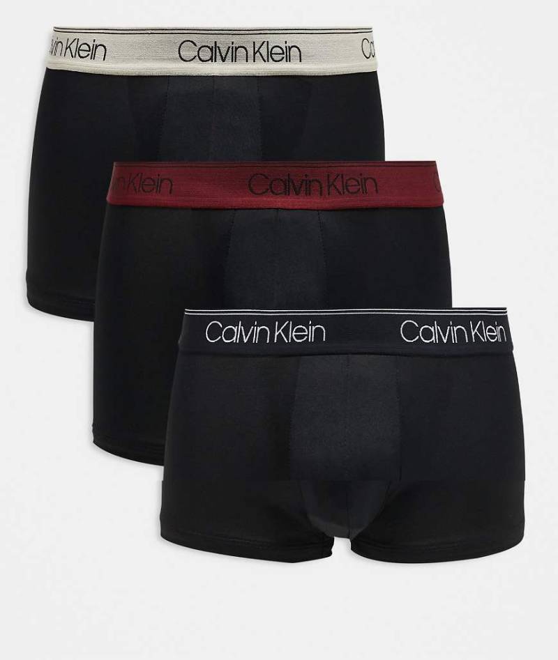 Calvin Klein - Microfibre Stretch - 3er-Pack tief sitzende Unterhosen in Schwarz mit farbigem Bund von Calvin Klein