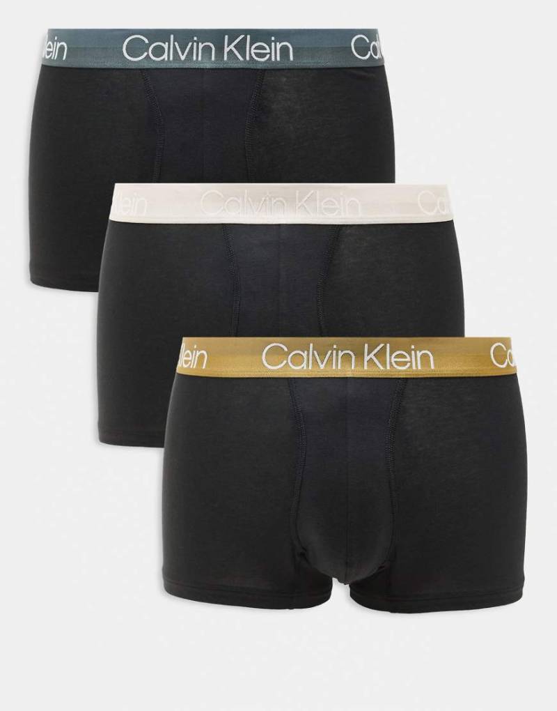Calvin Klein - Modern Structure - 3er-Pack Unterhosen in Schwarz mit farbigem Bund von Calvin Klein