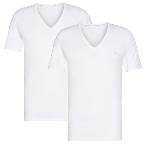 Calvin Klein Ck EIN Kurzarmiges V-Ausschnitt T-Shirt 2-Pack, Weiß Weiß L von Calvin Klein