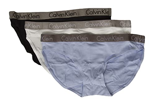 Calvin Klein Packung mit 3 Slips Frauen CK Artikel QD3561E Bikini 3PK, W4Y Black/White/Teprepster Blue, S von Calvin Klein