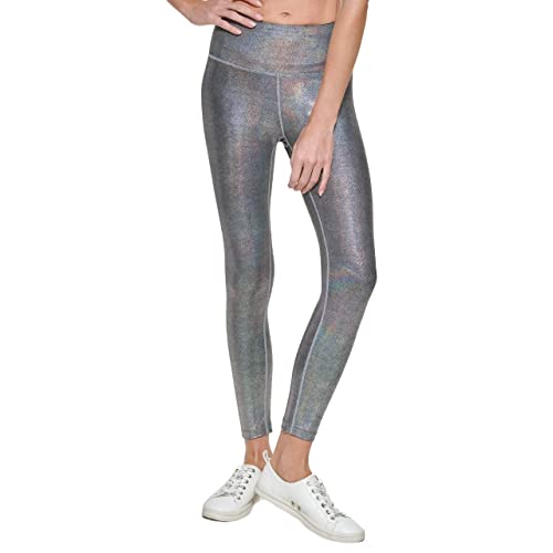 Calvin Klein Performance Damen Bedruckte Seitentaschen Hohe Taille 7/8 Legging Tight Hose, Glänzendes Silber, X-Groß von Calvin Klein Performance