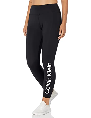 Calvin Klein Performance Damen Calvin Klein High Waist 7/8 Leggings, Schwarz mit weißem Logo, X-Groß von Calvin Klein Performance