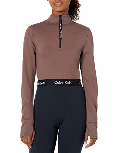 Calvin Klein Performance Damen Crop-Top mit Stehkragen, langärmelig, enganliegend, Ponte Hemd, Terre, Groß von Calvin Klein