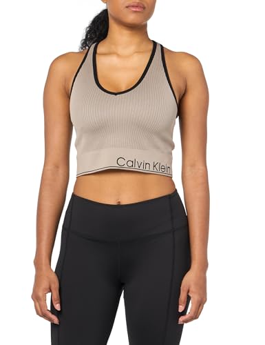 Calvin Klein Performance Damen Geripptes Crop Top Hemd, Taupe (Moon Rock), Groß von Calvin Klein