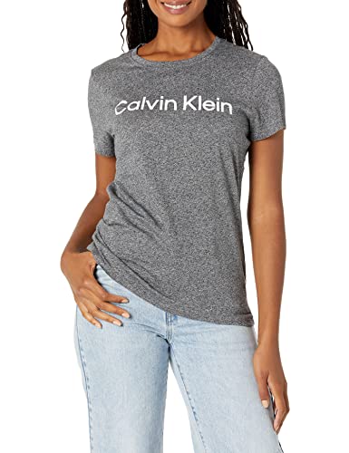 Calvin Klein Performance Damen Kurzärmeliges T-Shirt, Schwarz meliert, Groß von Calvin Klein Performance