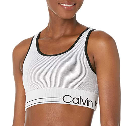 Calvin Klein Damen Medium Impact abnehmbaren Cups Sport-BH, Weiss/opulenter Garten, Large von Calvin Klein Performance