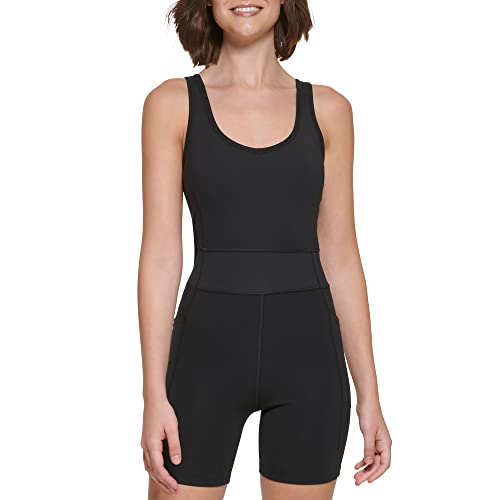 Calvin Klein Performance Damen Einteiliger Trainingsanzug mit V-Ausschnitt Bike Short Strampler Einteiler, Schwarz, L von Calvin Klein