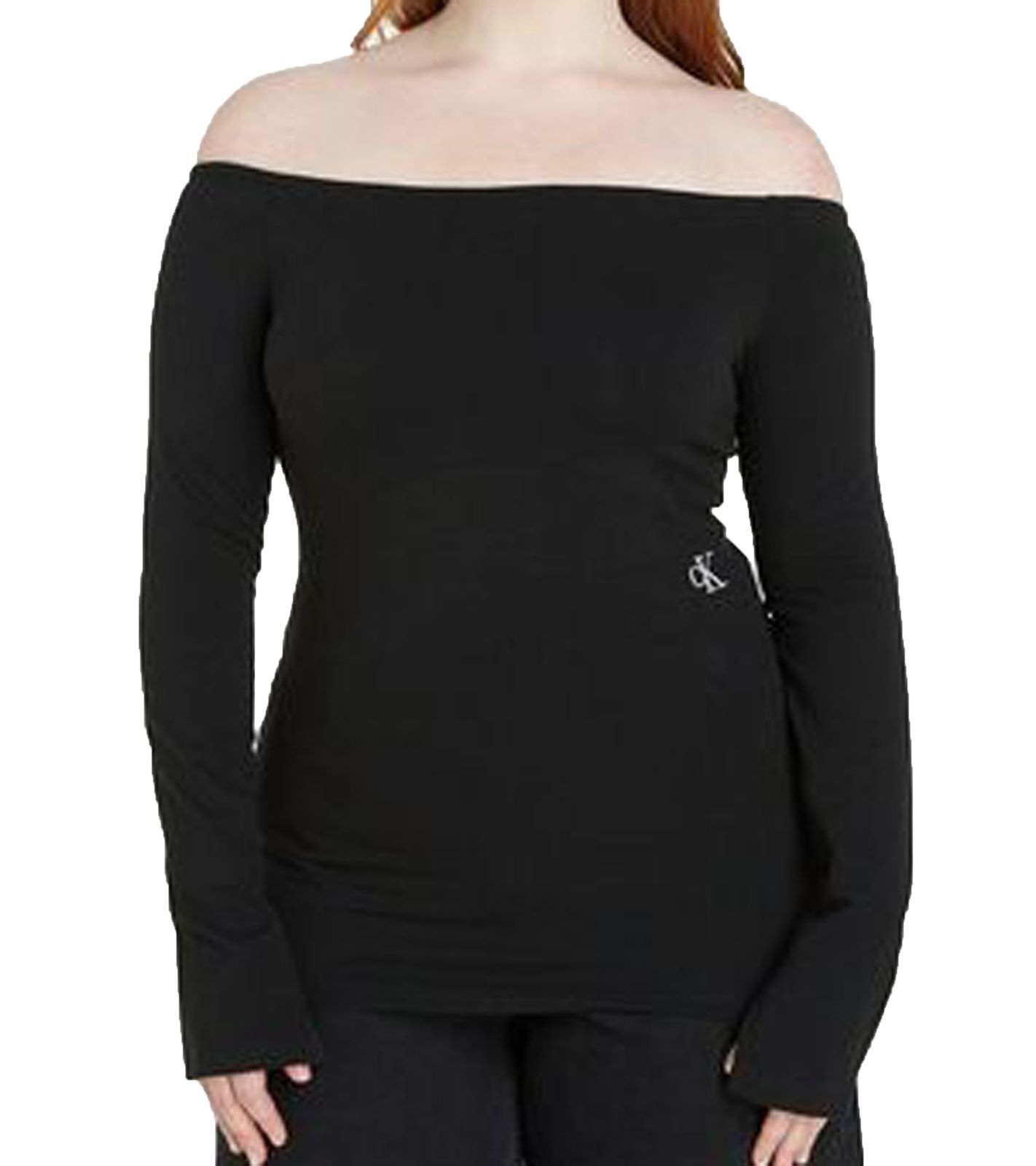 Calvin Klein Plus Langarm-Shirt schulterfreies Damen Baumwoll-Shirt 34881307 Schwarz von Calvin Klein