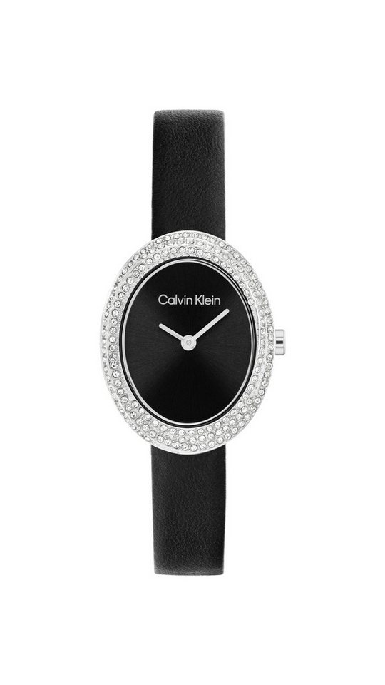 Calvin Klein Quarzuhr Twisted Bezel 25100145, Armbanduhr, Damenuhr, Lederarmband, analog, Glaskristalle von Calvin Klein