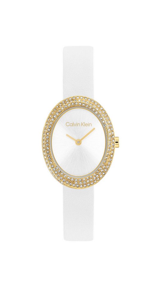 Calvin Klein Quarzuhr Twisted Bezel 25100146, Armbanduhr, Damenuhr, Lederarmband, analog, Glaskristalle von Calvin Klein