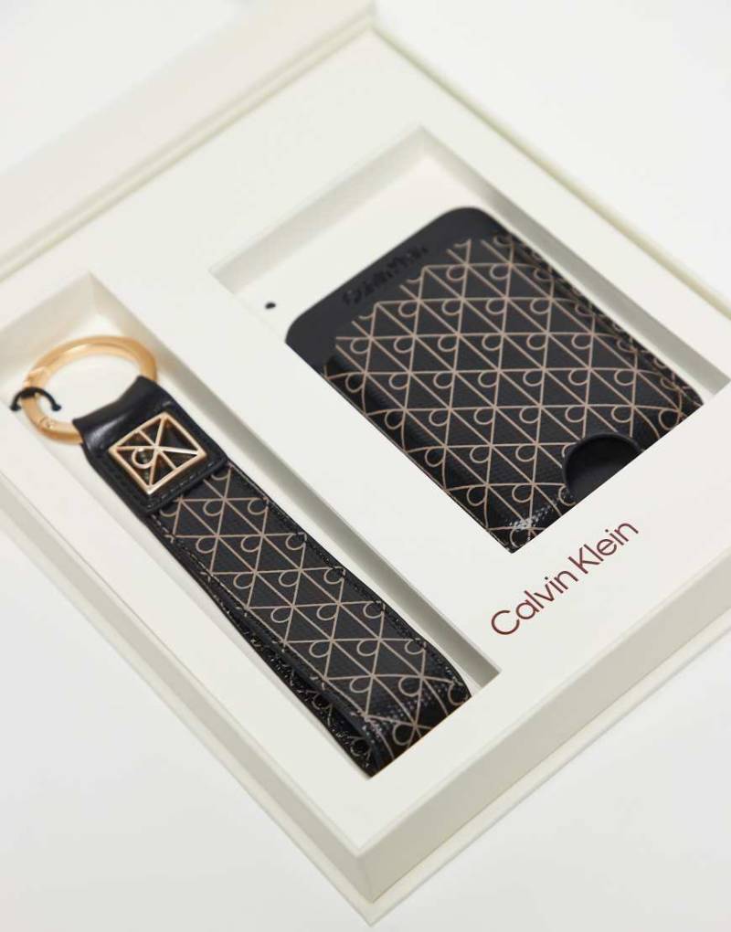 Calvin Klein - Set in Schwarz mit All-over-Logoprint, bestehend aus Schlüsselanhänger und Kartenetui von Calvin Klein