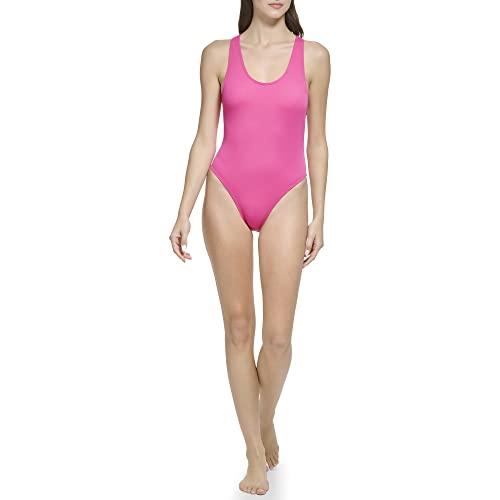 Calvin Klein Standard Racerback Abnehmbare Cups Einteiliger Badeanzug, Rose Silky Rib, Medium von Calvin Klein