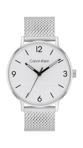 Calvin Klein Uhr mit DREI-Zeiger-Quarzwerk für Herren Kollektion MODERN mit Silbernes Edelstahl-Mesh-Gliederarmband - 25200433 von Calvin Klein