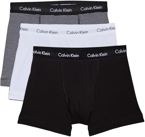 Calvin Klein Herren 3er Pack Boxershorts Trunks Unterwäsche, Mehrfarbig (White/B&W Stripe/Black), XL von Calvin Klein