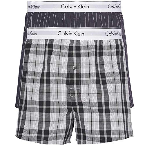 Calvin Klein Herren 2er Pack Boxershorts Unterhosen , Mehrfarbig (Ryan Stripe D Well/Hickory Plaid B), M von Calvin Klein