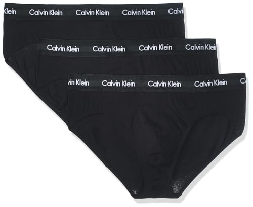 Calvin Klein Herren 3er Pack Hip Briefs Unterhosen Baumwolle mit Stretch, Schwarz (Black W Black Wb), S von Calvin Klein