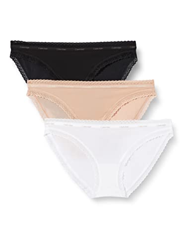 Calvin Klein Damen 3er Pack Slips Bikini Form mit Stretch, Mehrfarbig (Black/White/Honey Almond), XL von Calvin Klein Jeans