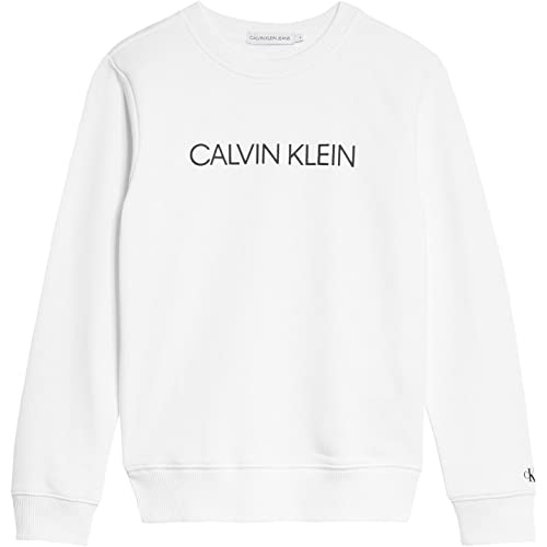 Calvin Klein Unisex Sweatshirt Institutional ohne Kapuze, Weiß (Bright White), 14 Jahre von Calvin Klein