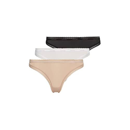 Calvin Klein Damen 3er Pack Strings mit Stretch, Mehrfarbig (Black/White/Honey Almond), XS von Calvin Klein