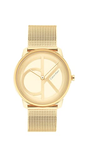 Calvin Klein Analog Quarzuhr Unisex mit Gelbgoldfarbenes Edelstahl-Mesh-Gliederarmband - 25200034 von Calvin Klein