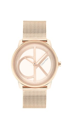 Calvin Klein Analog Quarzuhr Unisex mit Rotgoldfarbenes Edelstahl-Mesh-Gliederarmband - 25200035 von Calvin Klein