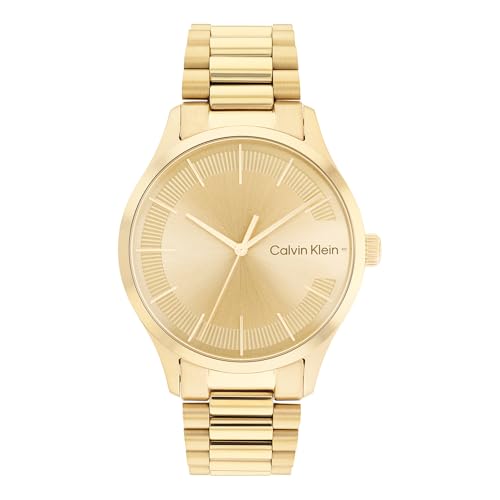 Calvin Klein Analog Quarzuhr Unisex mit Gelbgoldfarbenes Edelstahlarmband - 25200038 von Calvin Klein