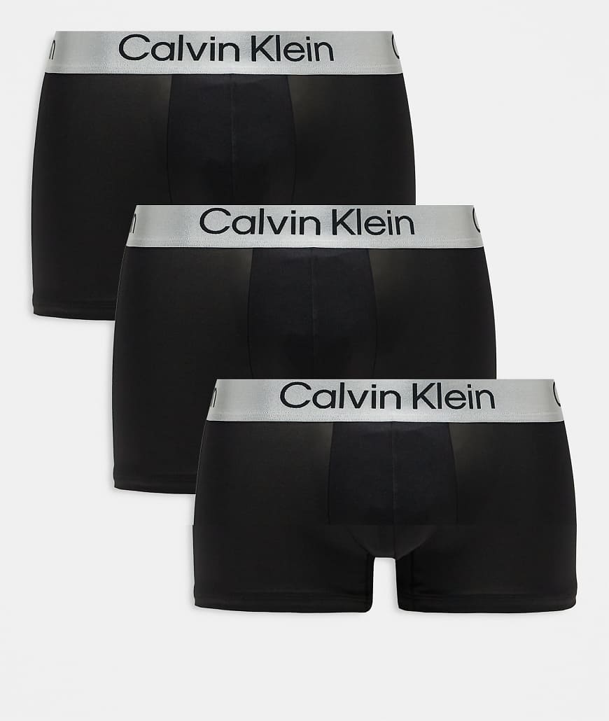 Calvin Klein - Unterhosen aus elastischer Mikrofaser im 3er-Pack in Schwarz mit grauem Bund von Calvin Klein