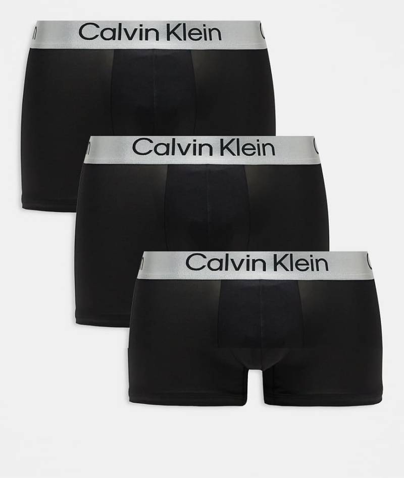 Calvin Klein - Unterhosen aus elastischer Mikrofaser im 3er-Pack in Schwarz mit grauem Bund von Calvin Klein