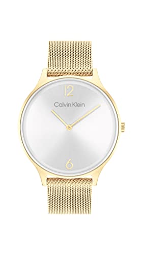 Calvin Klein Analog Quarzuhr für Damen mit Gelbgoldfarbenes Edelstahl-Mesh-Gliederarmband - 25200003 von Calvin Klein