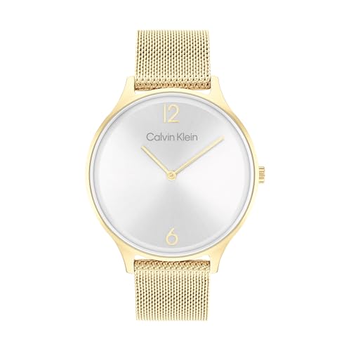 Calvin Klein Analog Quarzuhr für Damen Kollektion Timeless MESH 38MM mit Goldfarben Edelstahl-Mesh-Gliederarmband - 25200003 von Calvin Klein