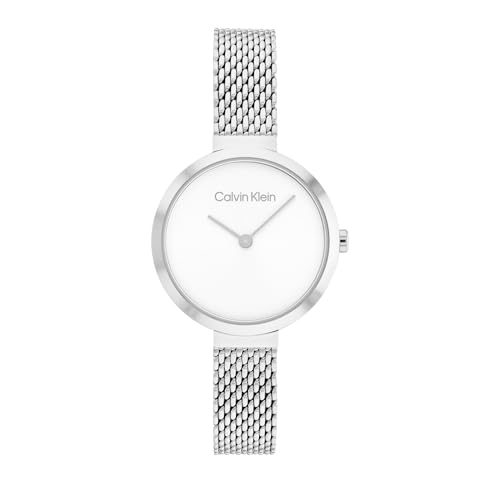 Calvin Klein Analog Quarzuhr für Damen Kollektion Minimalistic T BAR 28MM MESH mit Silbernes Edelstahl-Mesh-Gliederarmband - 25200082 von Calvin Klein