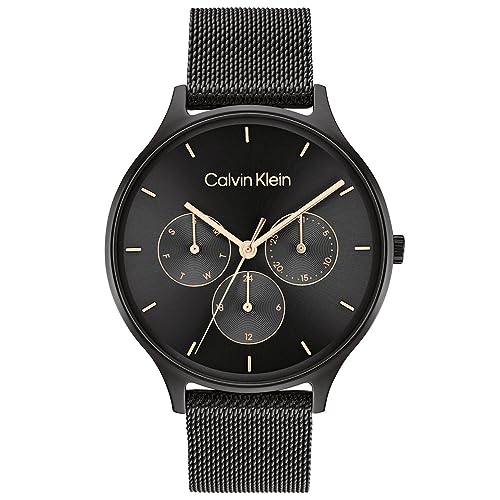 Calvin Klein Multi Zifferblatt Quarz Uhr für Damen mit Schwarzes Edelstahl-Mesh-Gliederarmband - 25200105 von Calvin Klein