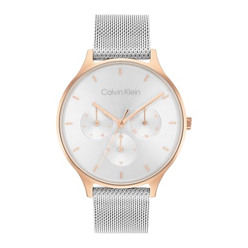 Calvin Klein Multi Zifferblatt Quarz Uhr für Damen Kollektion Timeless MESH MF mit Silbernes Edelstahl-Mesh-Gliederarmband - 25200106 von Calvin Klein