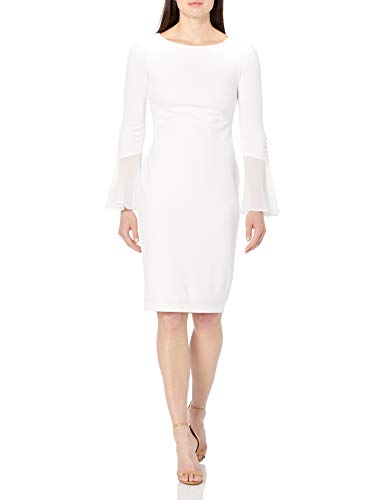 Calvin Klein Women's Solid Sheath with Chiffon Bell Sleeves Dress, Cream 3, 14 von Calvin Klein