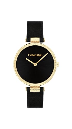 Calvin Klein Zwei-Zeiger-Quarzwerk-Uhr für Damen Kollektion Gleam mit Schwarzes Lederarmband - 25100017 von Calvin Klein