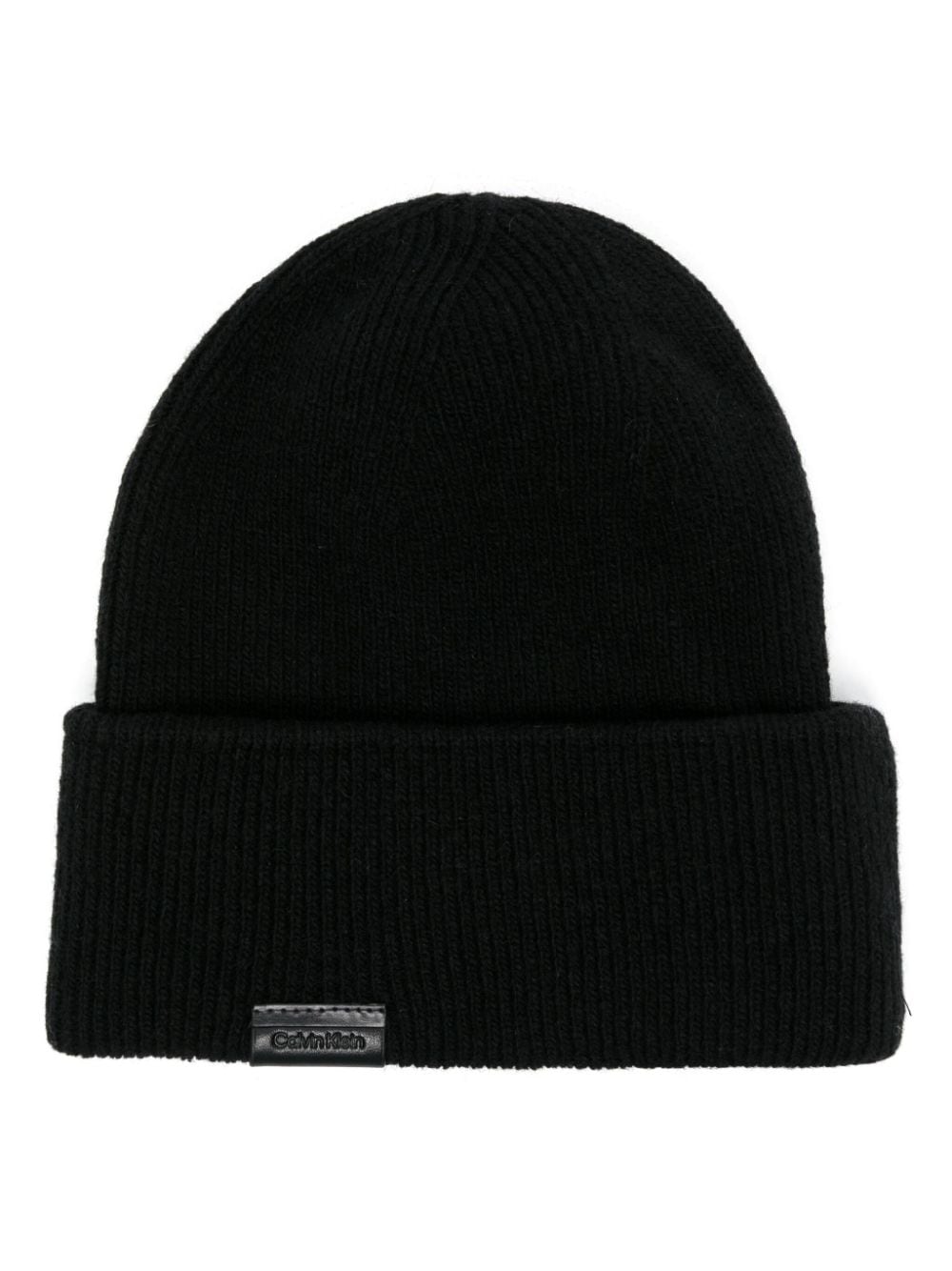 Calvin Klein Gerippte Beanie mit Logo-Patch - Schwarz von Calvin Klein